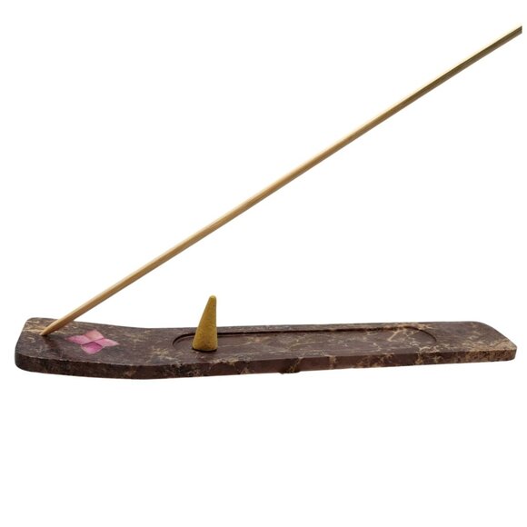 Stick Incense Burner Soapstone Inlaid Lotus Flower - Picture 1 of 4
